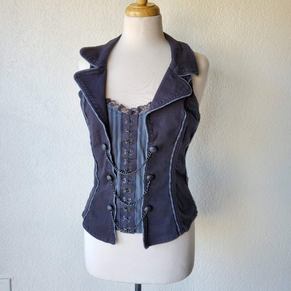 Tripp NYC Black Gray Punk Corset Halter Top XL